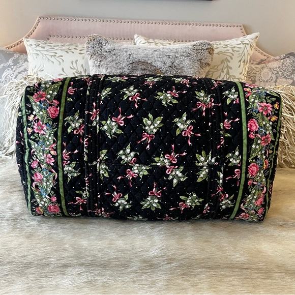 VERA BRADLEY New Hope 2004 Large Duffle Bag Zip Top Black Pink Floral Bows Y2K - Picture 10 of 14